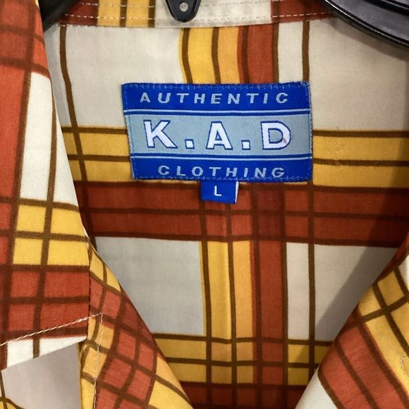 KAD Vintage Plaid Shirt Rust/Yellow Size Large - Picture 3 of 6